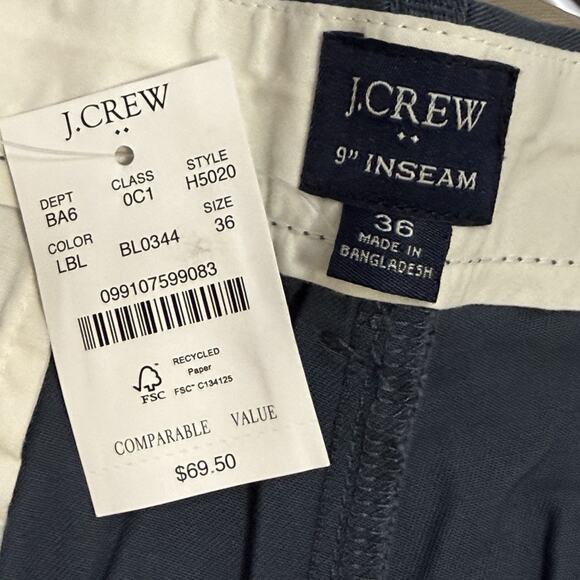 J.Crew Factory 9” Inseam Chino Shorts Men’s 36 Blue Flat Front NEW with Tag - Picture 4 of 6